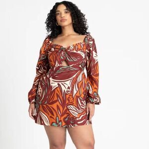 NWT Eloquii Plus Size 18 Long Sleeve Cotton Skort Romper with Cutout & Pockets